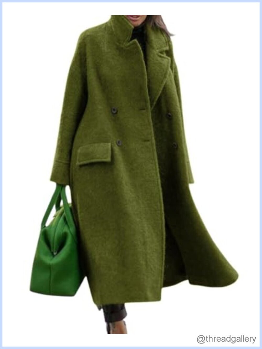 Oversized Long Wool Blend Pea Coat Double Breasted Winter Trench Overcoat